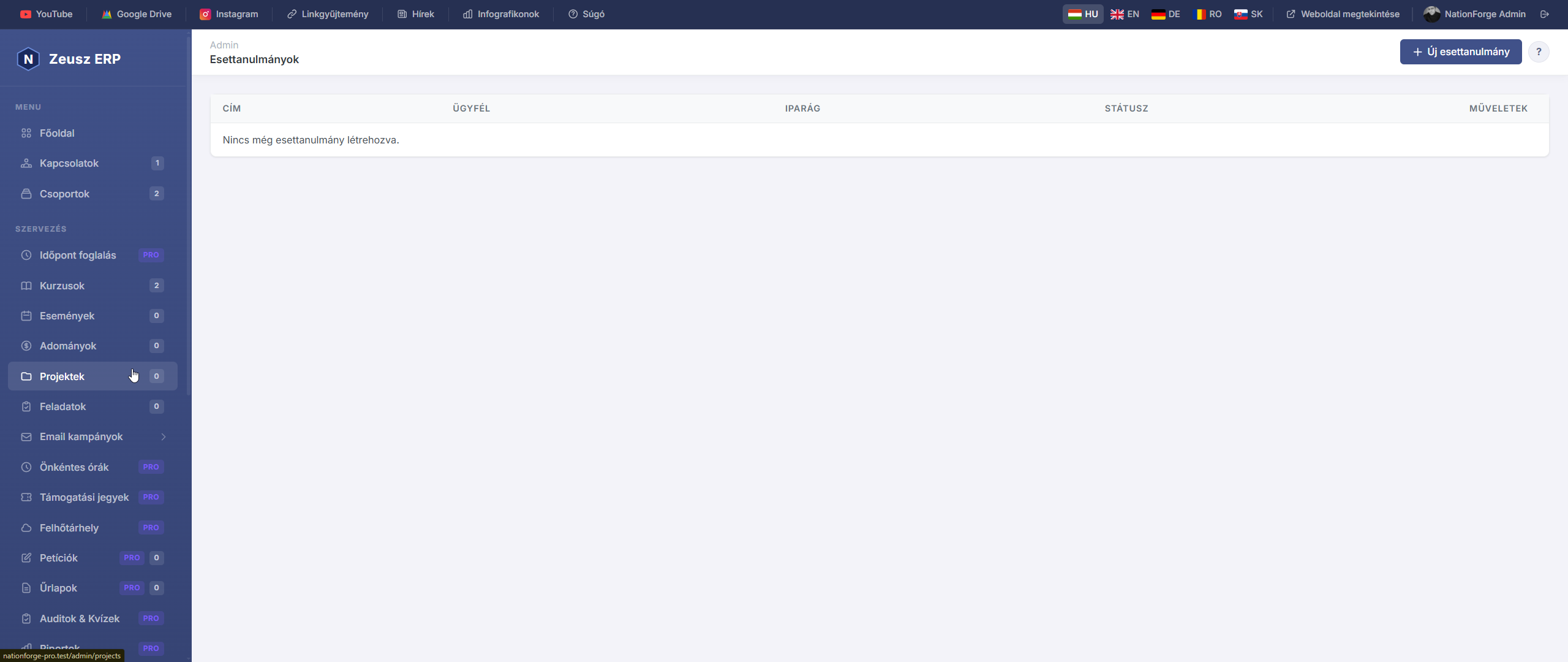 Esettanulmányok admin áttekintés